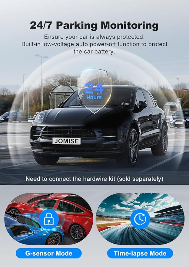 JOMISE 4K Dash Cam Front and Rear with 5Ghz WiFi GPS, Dual Dashcam with 64GB Card, 3" Screen, Night Vision, 24H Parking Mode 