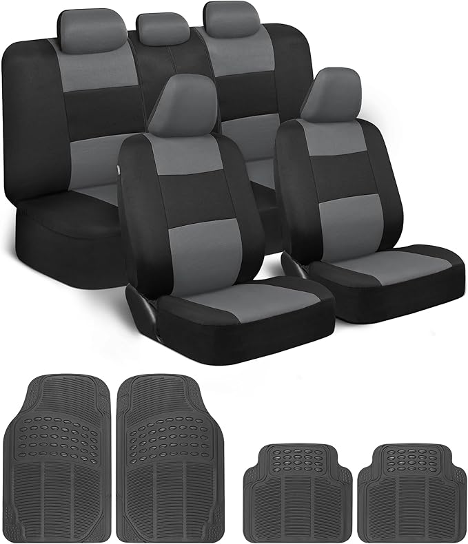 BDK PolyPro Car Seat Covers Full Set Combo with Front and Rear Waterproof All -Weather Car Floor Mats - Universal Fit Automot