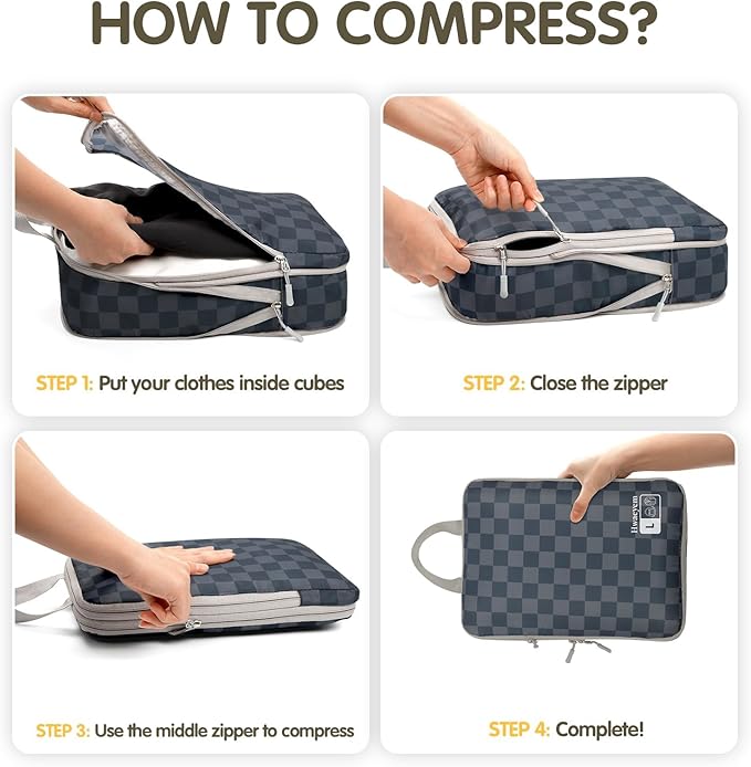 8 Set Compression Packing Cubes for Travel, Lightweight Dual Zipper Packing Cubes, Space-Saving Suitcase Organizer for Travel