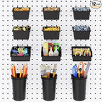 INCLY 12 Pack Pegboard Bins & Cups with Hooks, Peg Board Organizer Accessories Assortment Kit, Peg Board Tools Accessory Stor