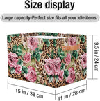 Leopard Print Floral Flower Storage Basket Collapsible Cloth Storage Cube Basket Bins Organizer with Handles Rectangular Larg