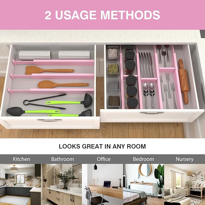 ANTOWIN Expandable Bamboo Drawer Dividers Organizers, Drawer Separators Splitter, 17-22 inches Long Adjustable Spring-loaded 