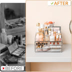 Yieach Acrylic Make up Organizers for Counter,Desk and Vanity,2 Pack Stackable Bathroom Counter Organizer with Drawers,Large 
