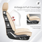 Huidasource Beige Seat Covers Full Set, Nappa Leather Seat Cover Hollow Design Airbag Pops, Front ＆ Back Seat, 5 Layers Seat 