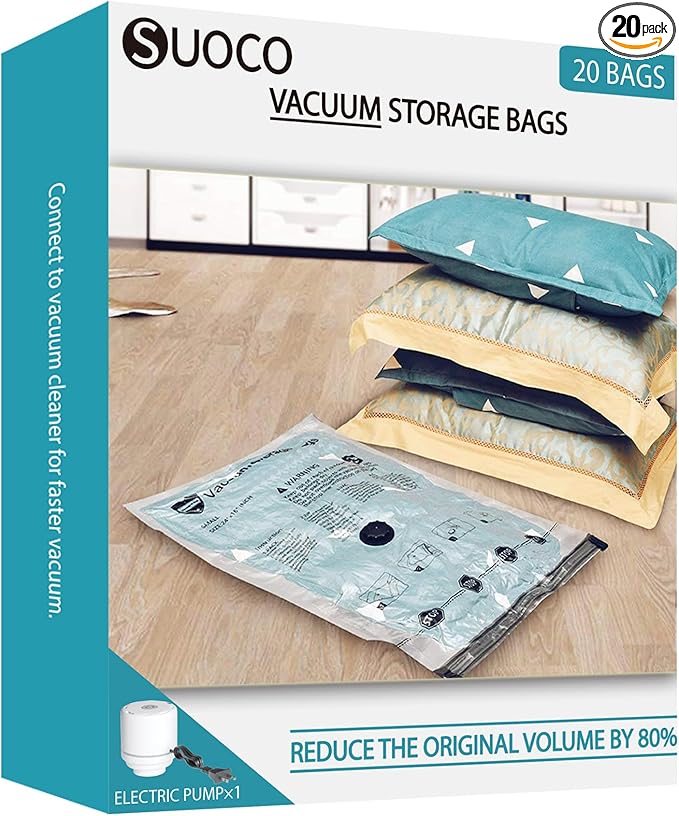 Vacuum Storage Bags with Electric Pump, Compression Packing Bags for Travel Luggage, Space Saver for Clothing Clothes Bedding