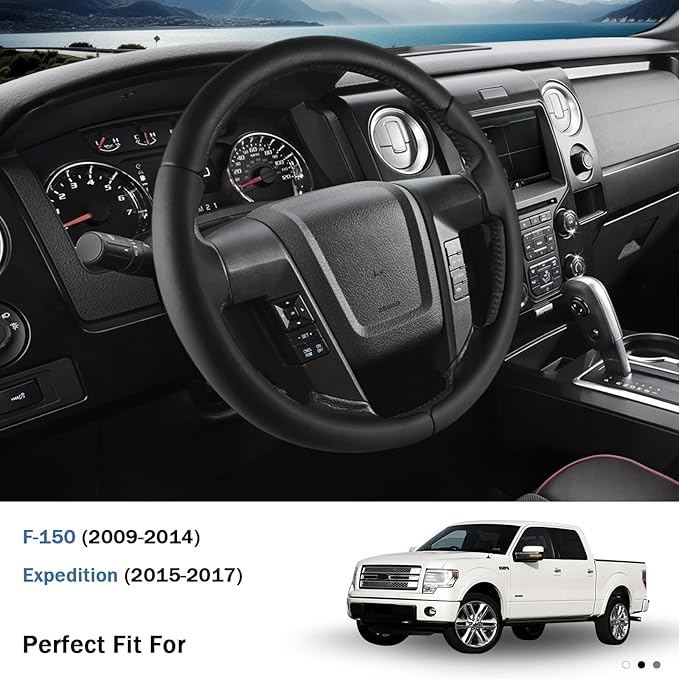 Steering Wheel Cover for Ford F150 2009-2014/ Ford Expedition 2015-2017, Car Steering Wheel Cover Protector Accessories for Ford (Black)