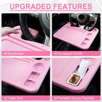 JUSTTOP 4 in 1 Car Steering Wheel Desk for Laptop,Versatile Upgraded Car Seat Tray,Spacious Steering Wheel Table with Tablet Holder and Dual Sauce Racks,Steering Wheel Under Table Console (Large+Pink)