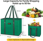 BALEINE 3Pk Reusable Grocery Bags, Foldable Shopping Bags for Groceries with Reinforced Bottom & Handles (Green)