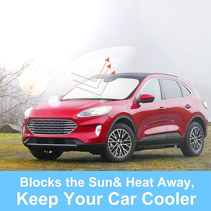Front Windshield Sun Shade Foldable Car Front Window Sun Shade Windshield Shade Custom Fit for 2020-2026 Ford Escape Block UV Rays Car Accessories Heat Keep Cooler