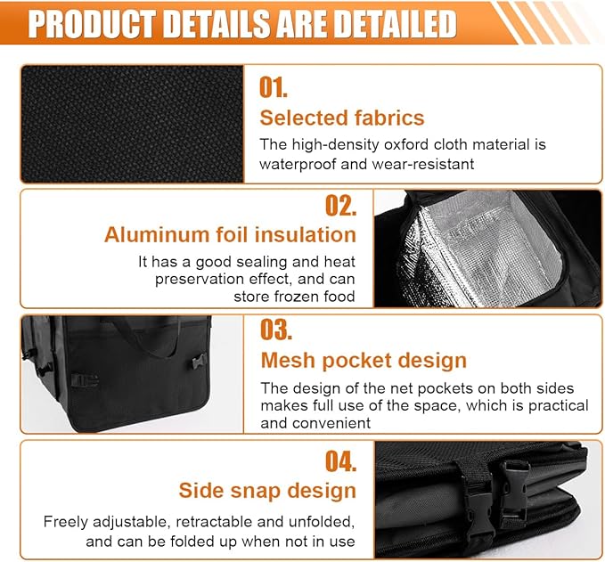 Car Trunk Organizer, Oxford Fabric Waterproof & Anti-Slip Vehicle Storage Box with Leak Proof & Insulated Cooler Bag, Large Cap