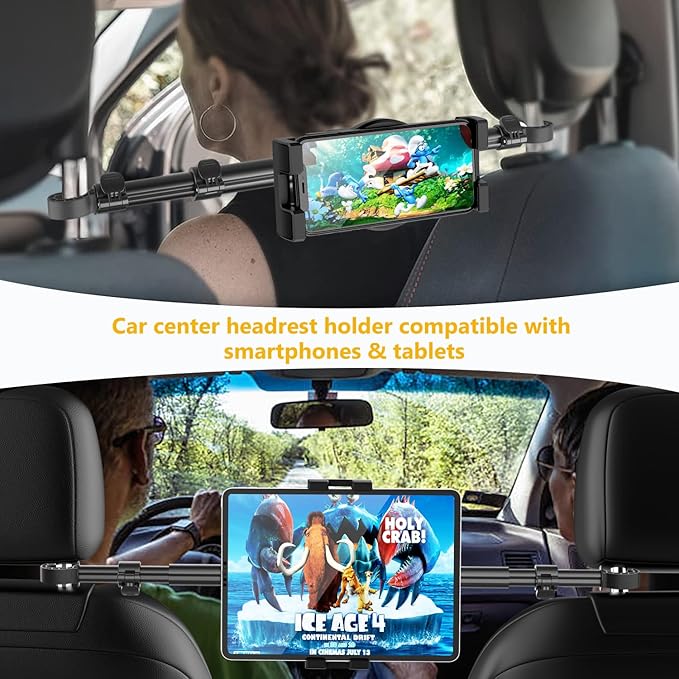 Car Headrest Tablet Holder, Car Back Seat iPad Mount Kids [Stretchable & Ultra-Stable] Between Seats Tablet Stand for Switch, iPad Pro Air Mini, Lenovo, iPhone, 4-13" Tablets & Phones