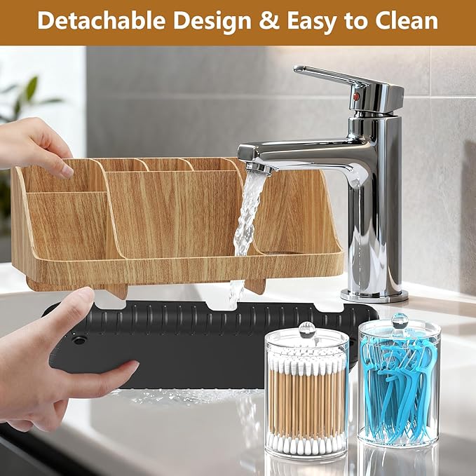 GFWARE Bathroom Toothbrush Holder Set with 2 Pack Qtip Holder Dispenser - 7 Slots Kids Bathroom Accessory Sets with Drainage,