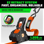 Rhino USA Retractable Ratchet Straps (4-Pack) - 1 Inch x 10 Feet (1,209lb Break Strength) - Auto Self Retracting Tie Down Straps for Truck, Cargo Trailer, Motorcycle, ATV, UTV - Orange