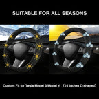 Suede Steering Wheel Cover for Tesla Model 3/Y, Anti Heat, Breathable, Anti-Slip,Leather Steering Wheel Cover 14-14 1/4 in (35.5-36 cm) (Black-02)