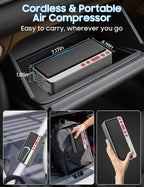 Tire Inflator Portable Air Compressor, Silver Smart Air Pump for Car Tires, All-in-One Storage Bike Tire Pump with LED Light, 10000mAh&150PSI Pump for Motor, Bicycle and More, Auto Shut-Off