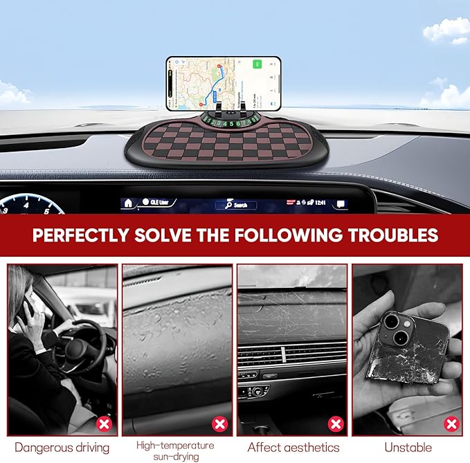 Wuyaoyao Multifunction Car Anti-Slip Mat Auto Phone Holder, PVC Car Dashboard Non-Slip Pad Phone Mount with Temporary Parking