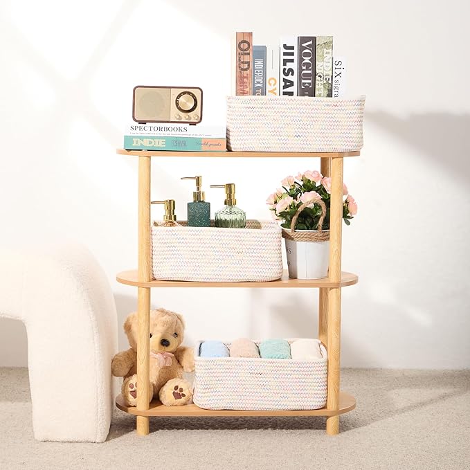 MiniArk Small Storage Baskets for Organizing | Closet Organizer Bins | Shelf Toy Basket | Woven Rope Baskets | Cube Decorativ