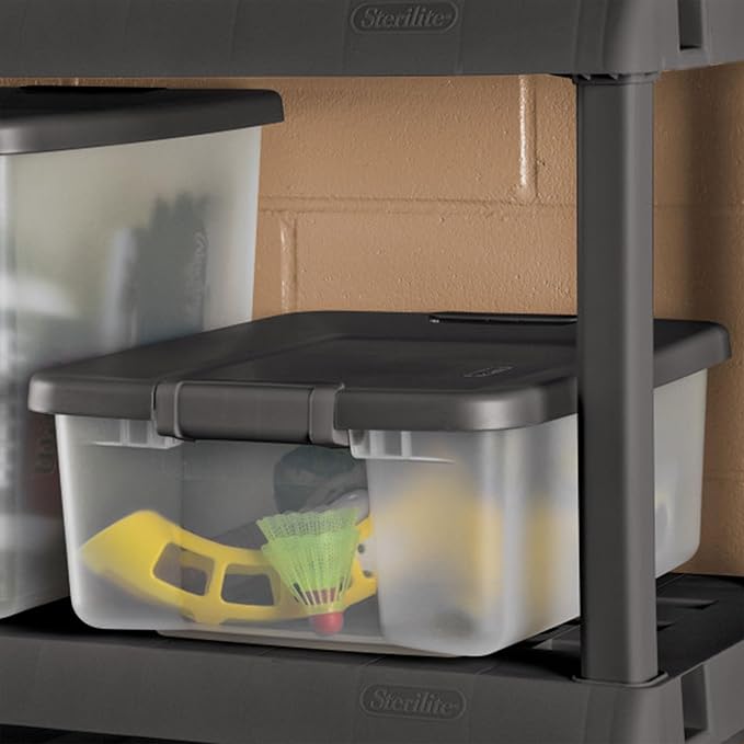 Sterilite 6-Pack ShelfTote, Clear Plastic Storage Bins with Lids, 25 Quart, Gray - Stackable Organizing Container Boxes for C