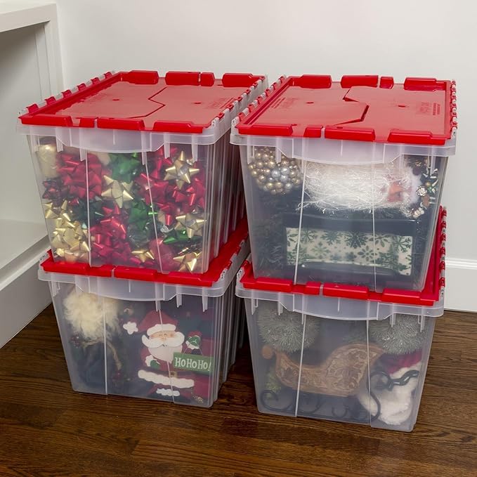 Akro-Mils KeepBox 12 Gallon Storage Container, Nesting and Stackable Plastic Storage Box with Lid Attached, Clear Tote for Ga