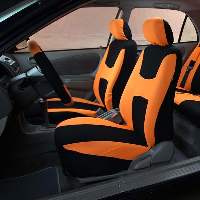 FH Group Light & Breezy Cloth Car Seat Covers, 7 Seater Three Row Set- Airbag & Split Ready -Universal for Cars Trucks and SU