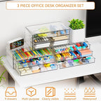 Yieach 11.1 Inch Long Clear Drawer Organizers Stackable,3 Pack Small Acrylic Drawers,School,Office Supplies Organizer And Sto