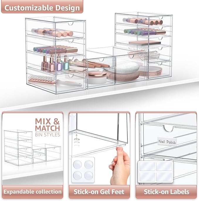 Sorbus Makeup Organizer With 12 Drawers, Acrylic Drawer Organizer for Makeup, Office Organization and Storage, Art Supplies, 