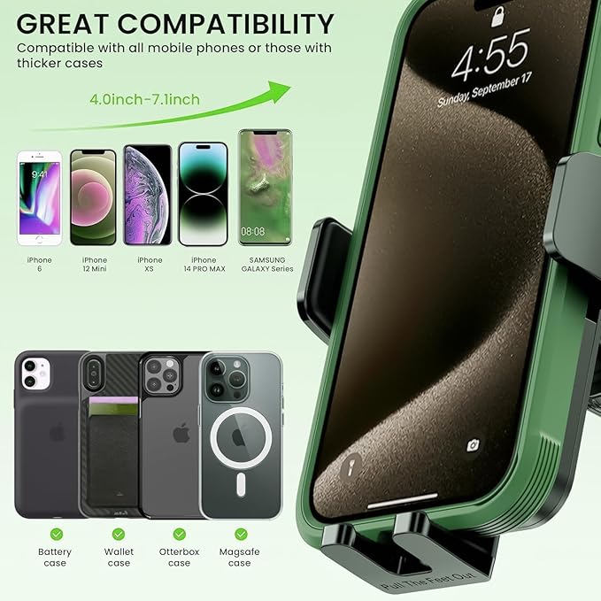 Universal Car Phone Mount Holder - [Military-Grade Suction Cup & Secure Clip] 3-in-1 Windshield, Dashboard, Air Vent Car Phone Mount Compatible with All iPhone & Smartphones