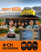 360° Dash Cam Front and Rear Inside, 4 Channel FHD 4 * 1080P, Wi-Fi GPS Voice Control Car Camera, Front 2K+1080P*2 Dash Camer