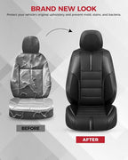 FREESOO Black Front Car Seat Covers - Faux Nappa Leather Seat Covers for Cars, with Carbon Fiber Texture Seatbelt Pads, Water