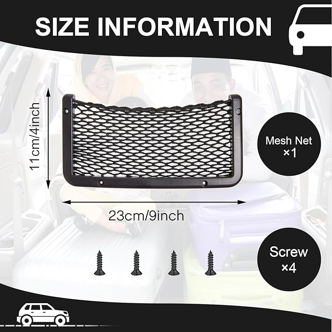 Frienda 2 Pcs Car Storage Net Bag, ABS Plastic Framed Mesh Net Holder, Phone & Cargo Organizer with Screws for Auto, Rv, Boat, Truck Pocket Storage (9 x 4 Inch)
