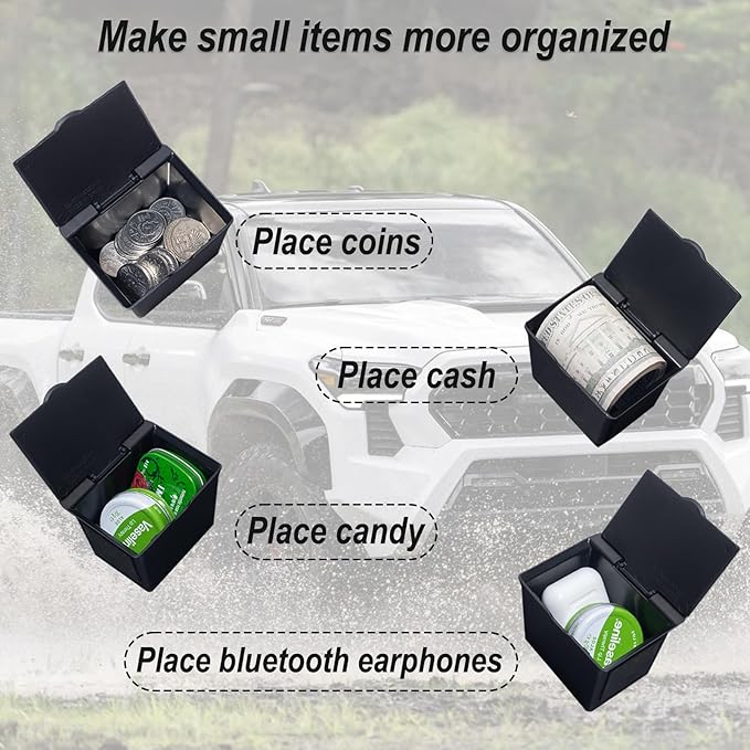 JKCOVER Center Console Coin Box Organizer Compatible with 2016-2020 2021 2022 2023 Toyota Tacoma Accessories Armrest Insert ABS Plastic Coin Holder Secondary Storage Box