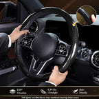 Aimato Car Steering Wheel Cover Carbon Fiber, Ultra-Thin Car Steering Wheel Cover,Comfortable & Breathable Microfiber,Universal Fit for Most Cars, Bright Black