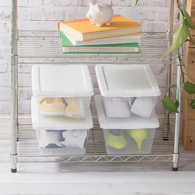 Sterilite 24-Pack 6 Quart Storage Boxes, Stackable Clear Plastic Bins with Snap-On Lids - Heavy-Duty Organizing Containers fo