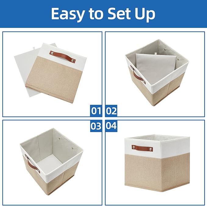Temary Fabric Storage Cubes Bins, 11 inch Cube Storage Baskets, Foldable Cube Bins Set with Handles, Decorative Storage Boxes