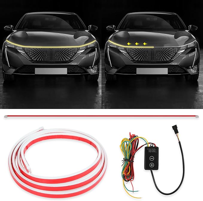 DREAMIZER 71" Car Hood Light Strip - Dual Color Amber White Switchback LED Exterior Flexible Dynamic Scan Start Up for Car SUV - Waterproof Daytime Running Turn Signal