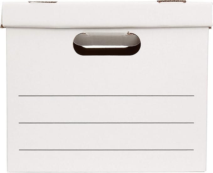 Amazon Basics Storage/Filing Boxes with Lift-Off Lid, Letter/Legal Size, Collapsible, Tape-Free Assembly, White, 16.2" L x 12