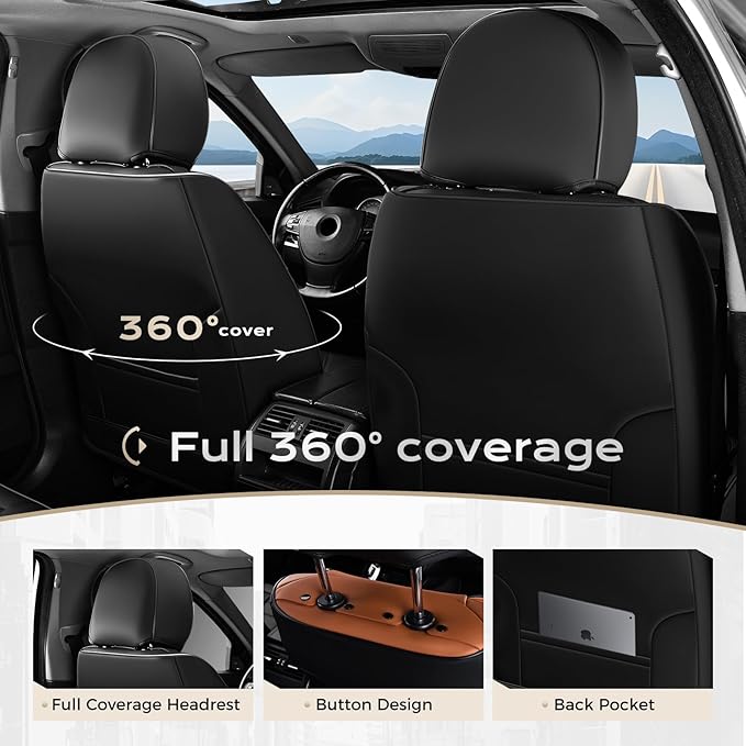 Coverado Car Seat Covers Full Set, Seat Covers for Cars, Front Seat Covers and Back Seat Cover Waterproof Leather Automotive 