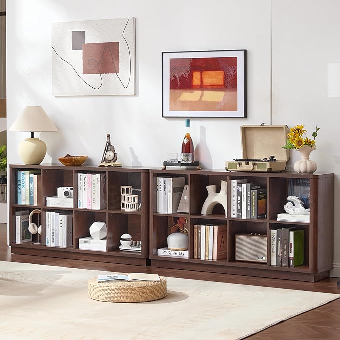 Joaxswe 8 Cube Bookcase, 52" Long Horizontal Book Shelf w/Curved Edge, Floor Standing 2-Tier Cubby TV Stand Bookshelf with Wo