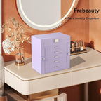 Frebeauty Large Jewelry Box,6-Tier PU Leather Jewelry Organizer,Multi-functional Storage Case with Mirror,Accessories Holder 