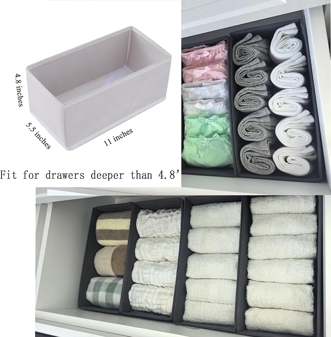 Bructhun Sock Drawer Organizer 3 Pack - Collapsible Fabric Storage Bins for Underwear Divider, Small Closet Organizers with 3