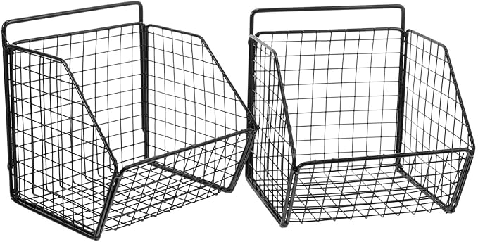 Zerodeko Kitchen Fruit Basket 2 Tier Wall Storage Basket Wall Mounted Onion and Potato Storage Hanging Metal Wire Baskets Kit