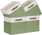 Temary 13 Inch Cube Storage Bin 4 Pack Fabric Storage Cubes Fabric Storage Bin for Shelf, Cube Storage Basket with Leather Ha