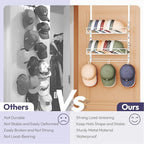 SWTYMIKI Over Door Hat Organizer - 3 Tier Wall Mounted Hat Rack with 2 Adjustable Metal Basket and 3 Hooks, Hanging Baseball 