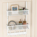 Over The Door Hooks Organizer, Door Hanger Towel Rack with 2 Baskets, Adjustable Over The Door Coat Rack, Back of Door Storag