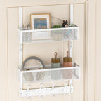 Over The Door Hooks Organizer, Door Hanger Towel Rack with 2 Baskets, Adjustable Over The Door Coat Rack, Back of Door Storag