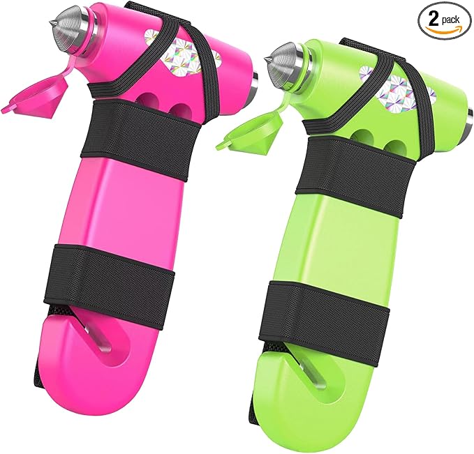 Car Safety Hammer, 3-in-1 Emergency Escape Tool with Window Breaker and Seat Belt Cutter, 2-Pieces Safety Emergency Car Escap