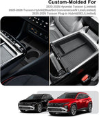 2026 Tucson Center Console Organizer - 2 Pcs Double-Layer Armrest Box Organizer+Lower Center Console Tray for 2025-2026 Tucson(Limited)/Tucson Hybrid - ONLY Fit 2025-2026 Tucson with Electronic Shift