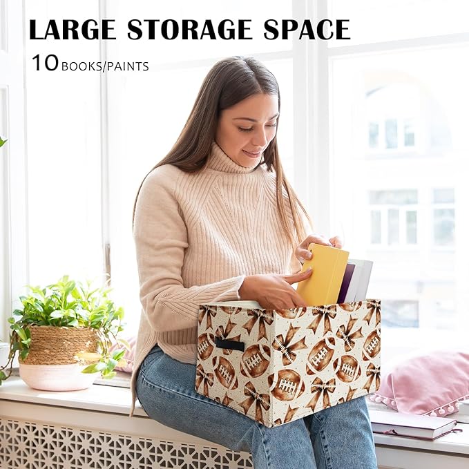 Coquette Football Rectangular Storage Basket Organizer Bin Shelf Baskets,Football Toy Box Organizers Storage Baskets,Cute Kid