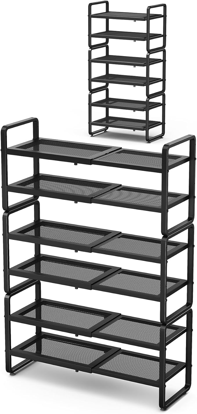 SNTD Shoe Rack - Expandable Shoe Organizer for Closet, Adjustable Metal Shoe Shelf Storage, Stackable Long Shoe Stand Holder 