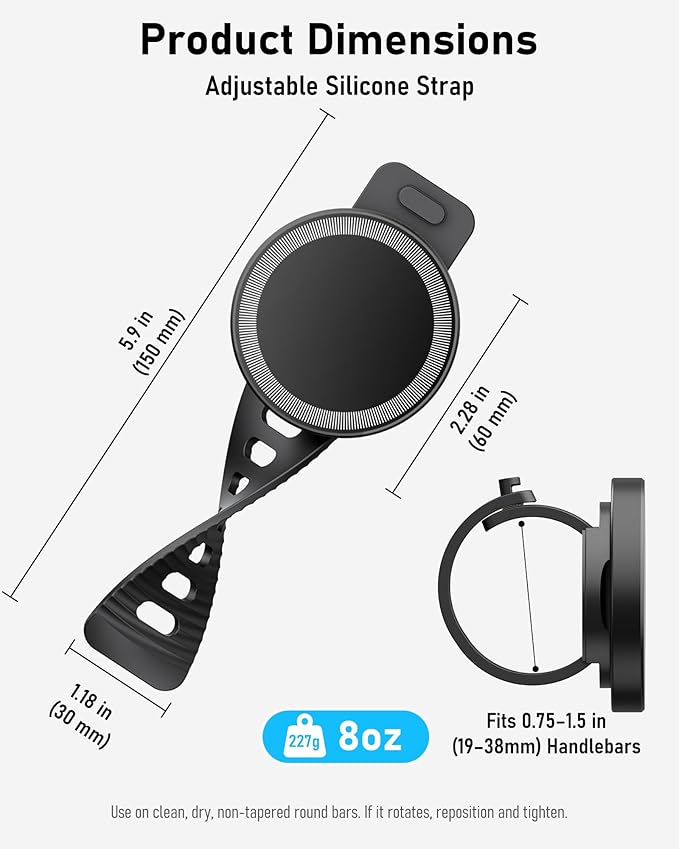 Stroller Phone Holder, Compatible with MagSafe, Magnetic Handlebar Mount, 17x N52 Strong Magnets, Fits Treadmills, Peloton, Shopping & Golf Carts, Adjustable Strap, iPhone 12–17 & Android